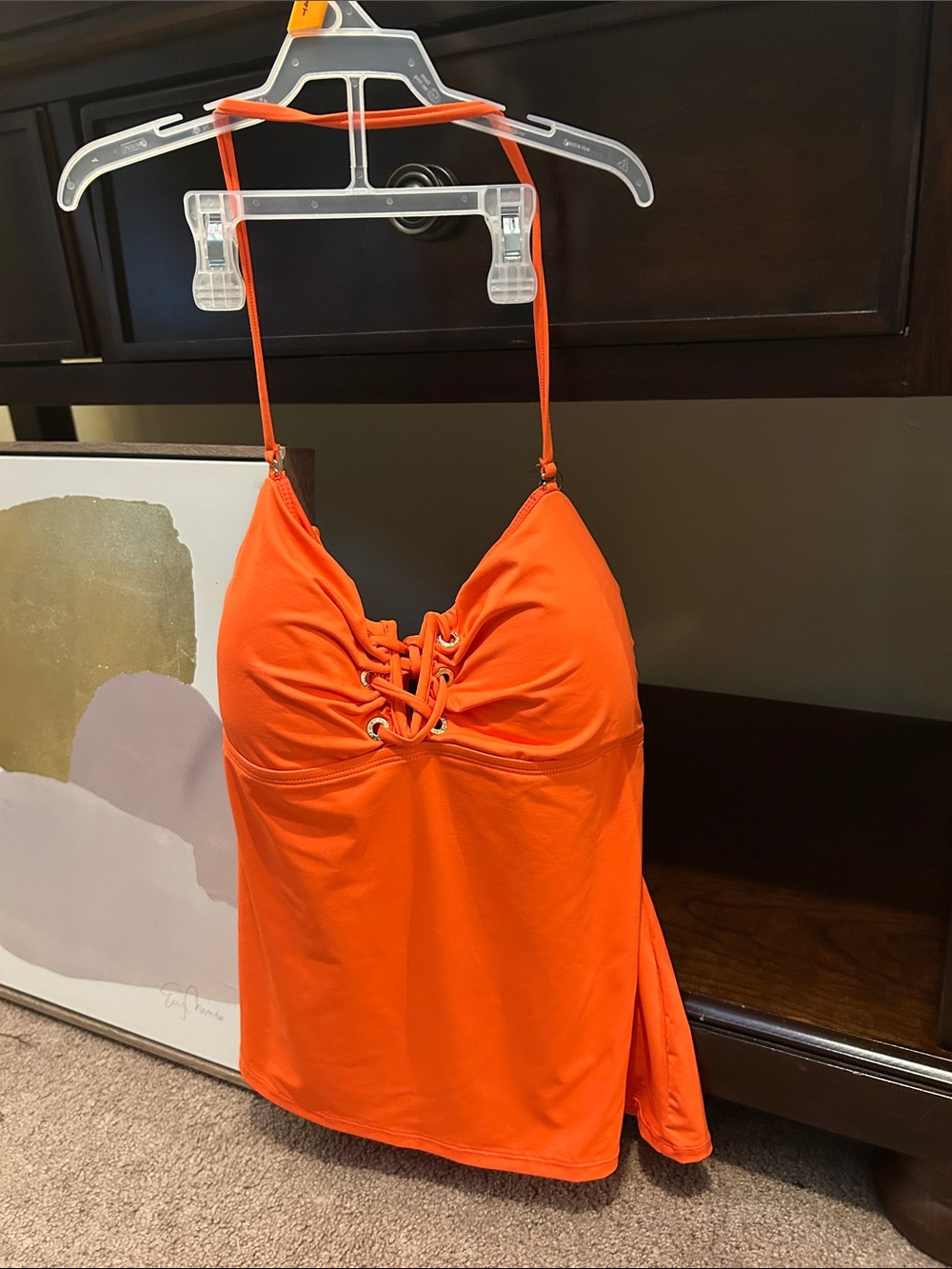 Lauren Ralph Lauren Orange Lace-Up Halter Tankini Top